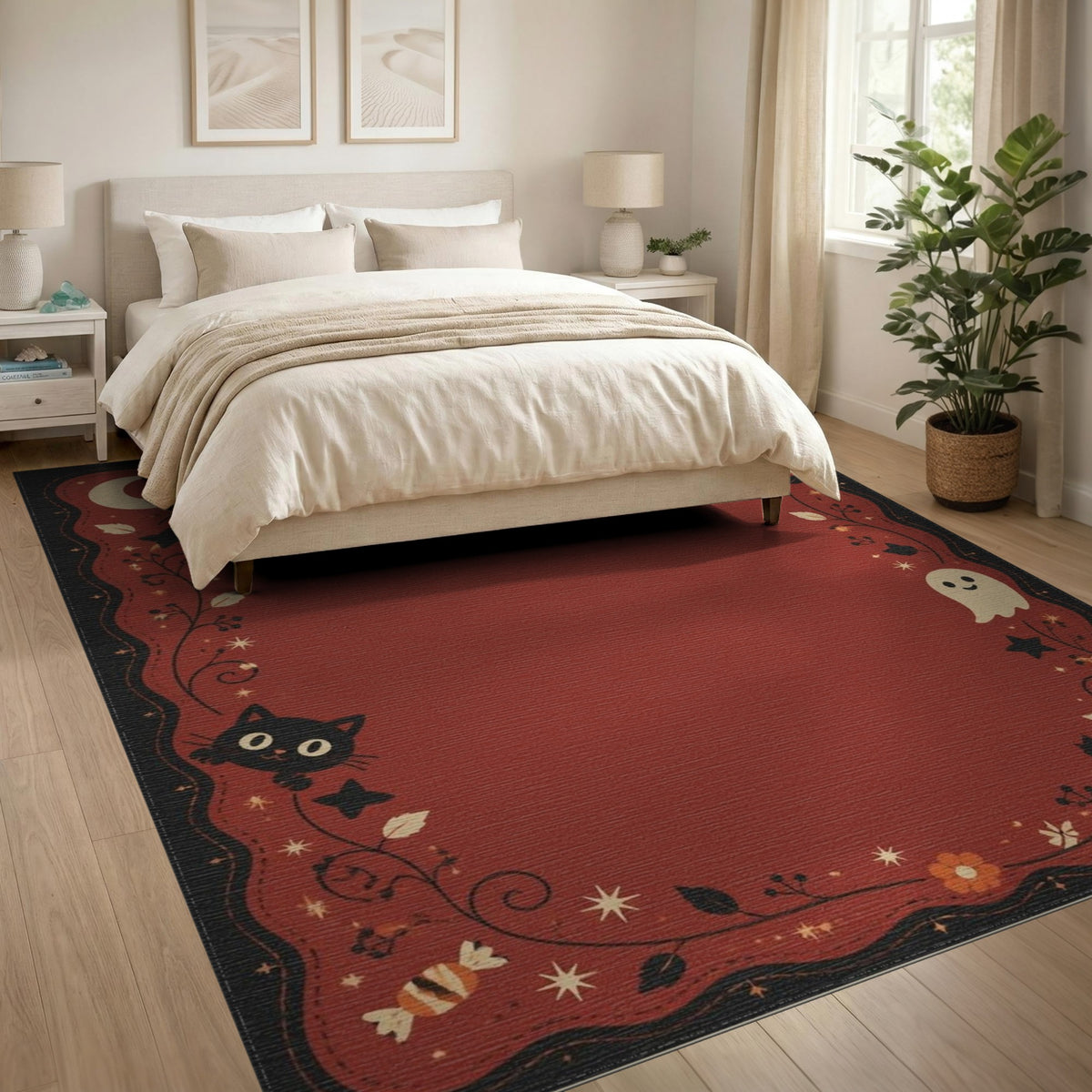 Red Halloween Kids Cartoon Area Rug