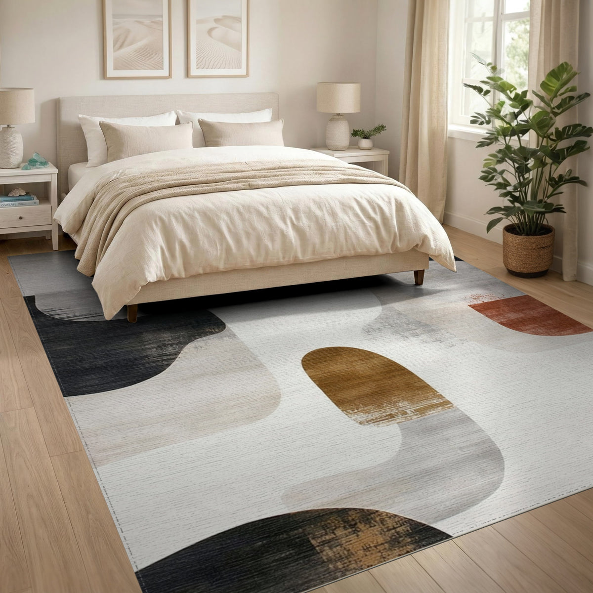 Beige and Neutral Abstract Area Abstract Neutral Shapes Area Rug