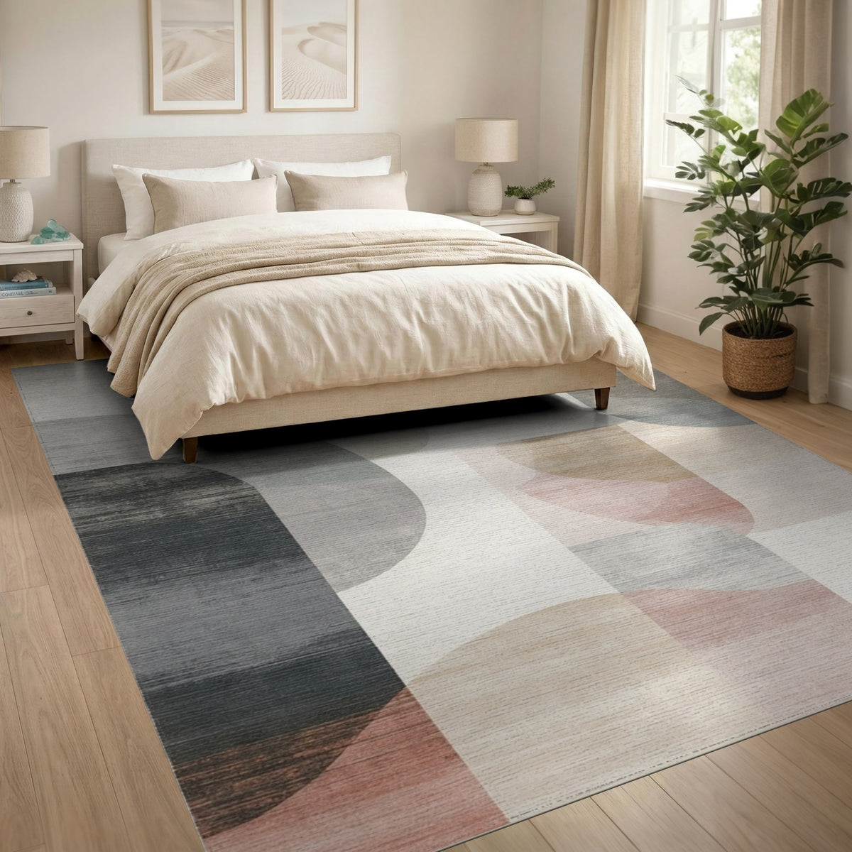 Abstract Neutral Washable Area Rug