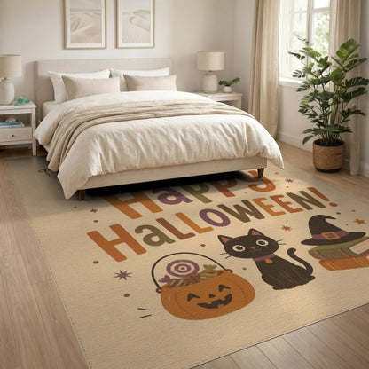 Multi-color and Patterns Happy Halloween Black Cat Kids Area Rug