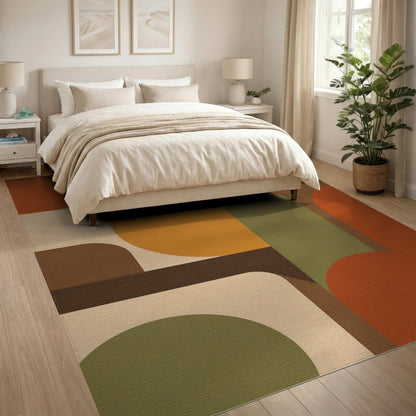 Geometric Modern Area Rug in Warm Orange Tones