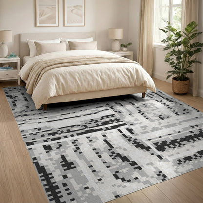 Black White Abstract Area Rug