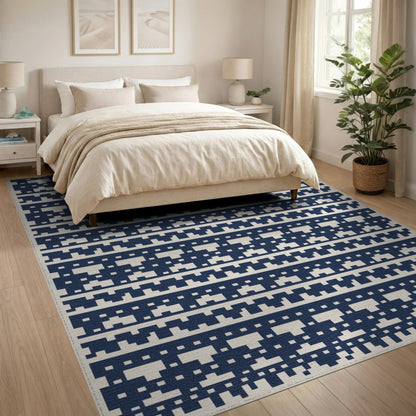Navy Geometric Blue and Teal Area Rug