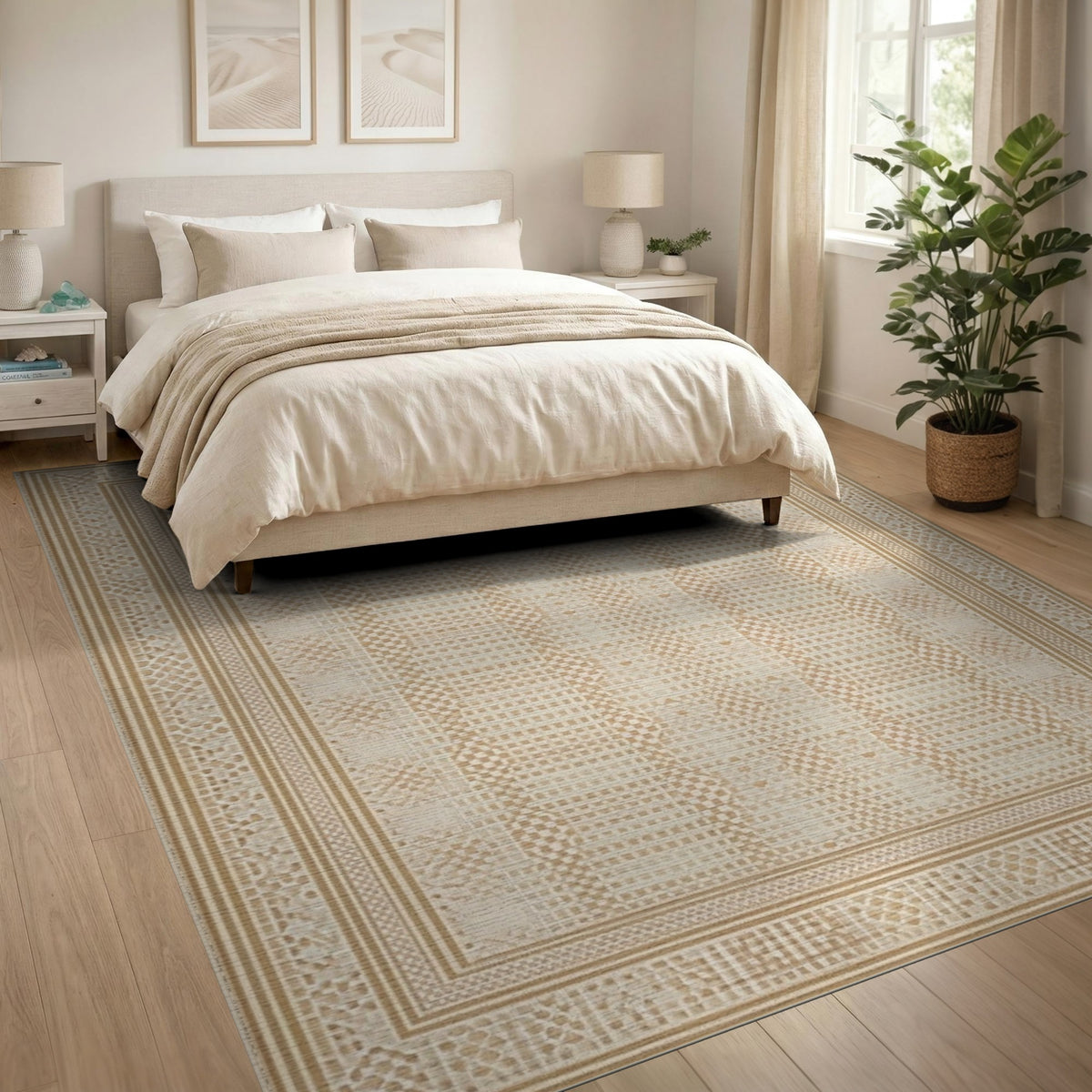 Beige Geometric Lattice Area Rug