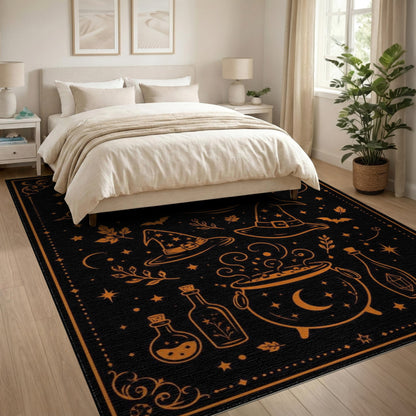 Orange Witch Cauldron Halloween Area Rug