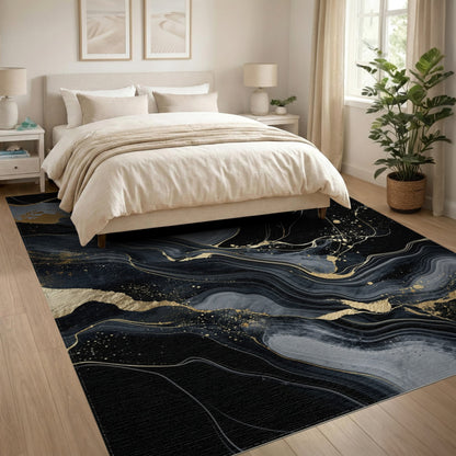Luxury Black Gold Abstract Area Rug