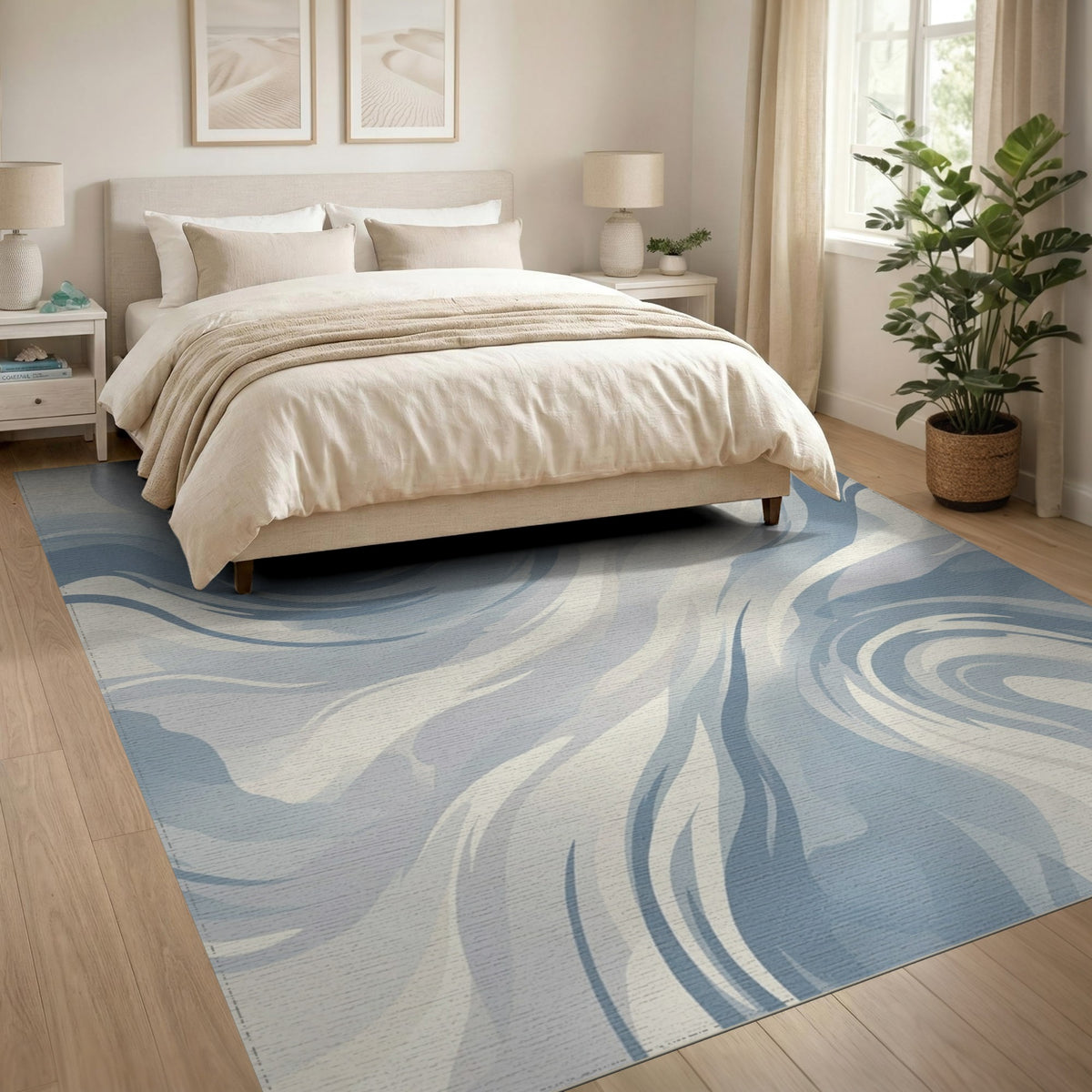 Blue Swirl Abstract Area Rug