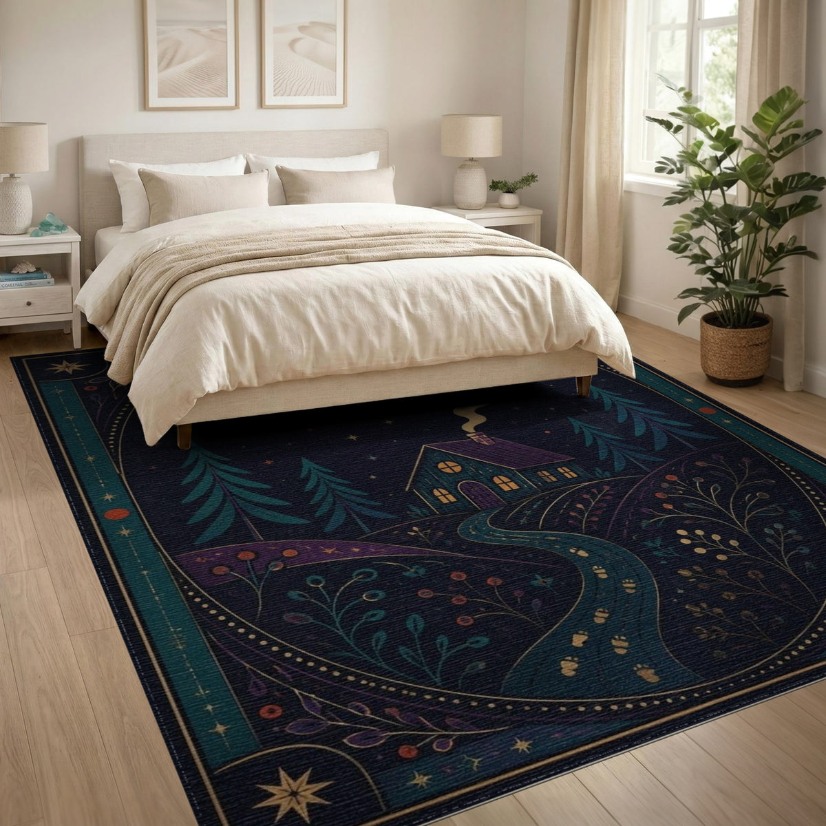 Moonlit Cabin Path Area Rug