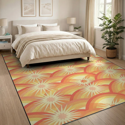 Orange Sunburst Wave Area Rug