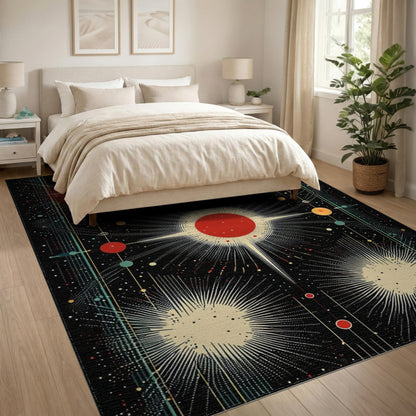 Cosmic Red Burst Washable Area Rug