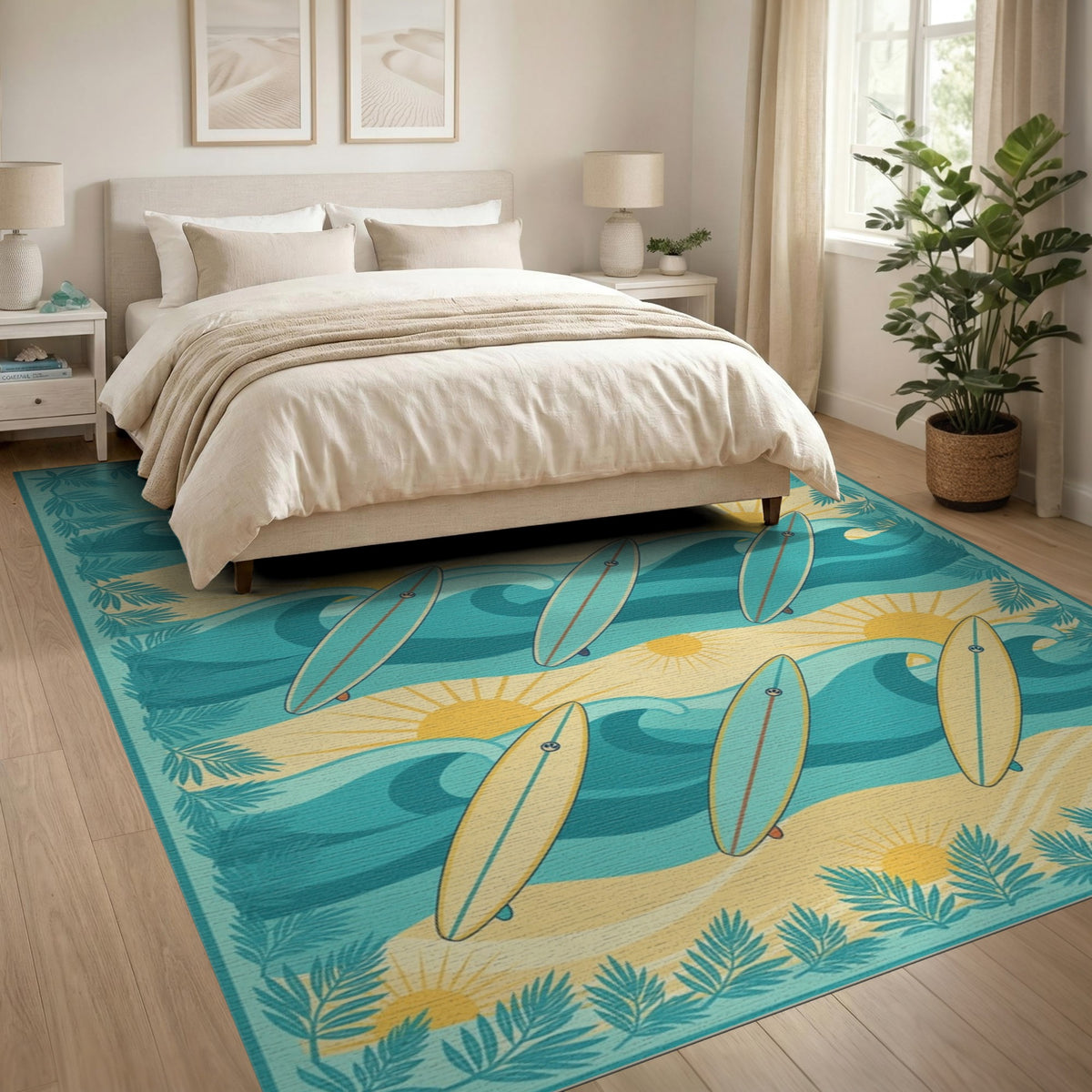 Surfboard Waves Coastal Area Rug