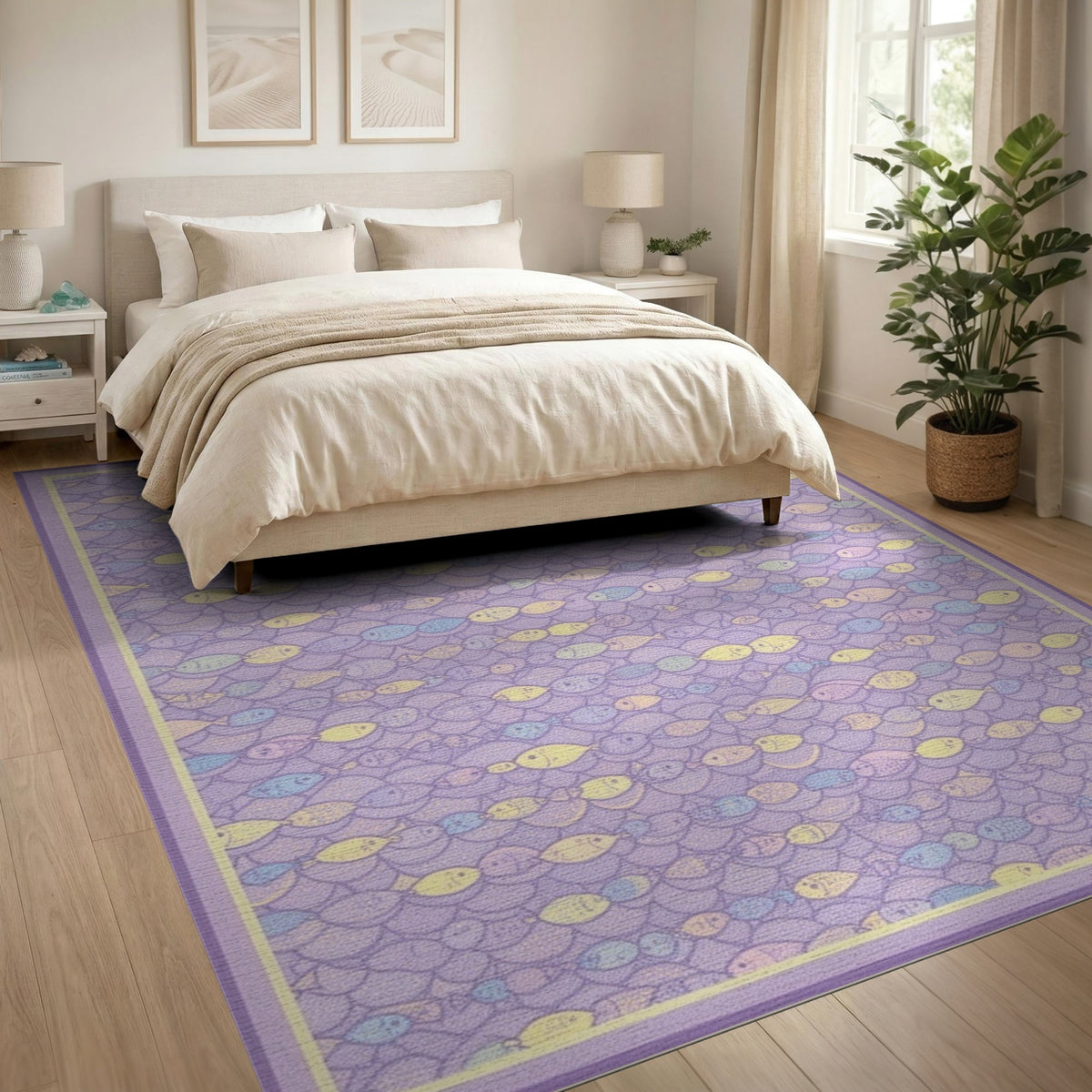 Purple Pastel Fish Kids Area Rug