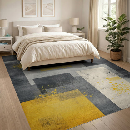 Geometric Modern Yellow Grey Geometric Abstract Area Rug