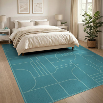 Teal Geometric Modern Blue and Teal Area Rug