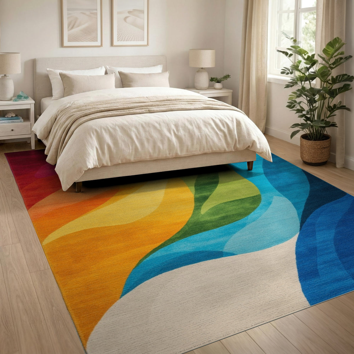 Abstract Area Multi-color and Patterns Vibrant Wave Abstract Area Rug