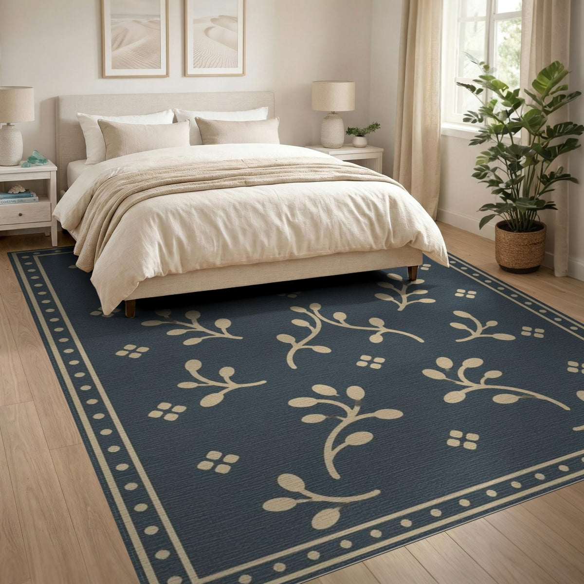 Navy Floral Vine Area Rug
