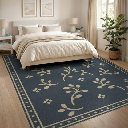 Navy Floral Vine Area Rug