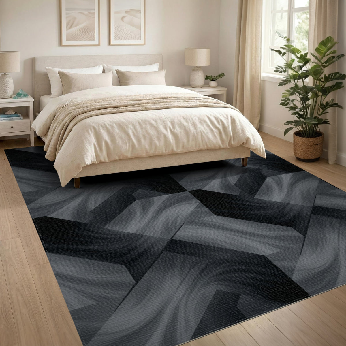 Grey Geometric Swirl Chevron Area Rug