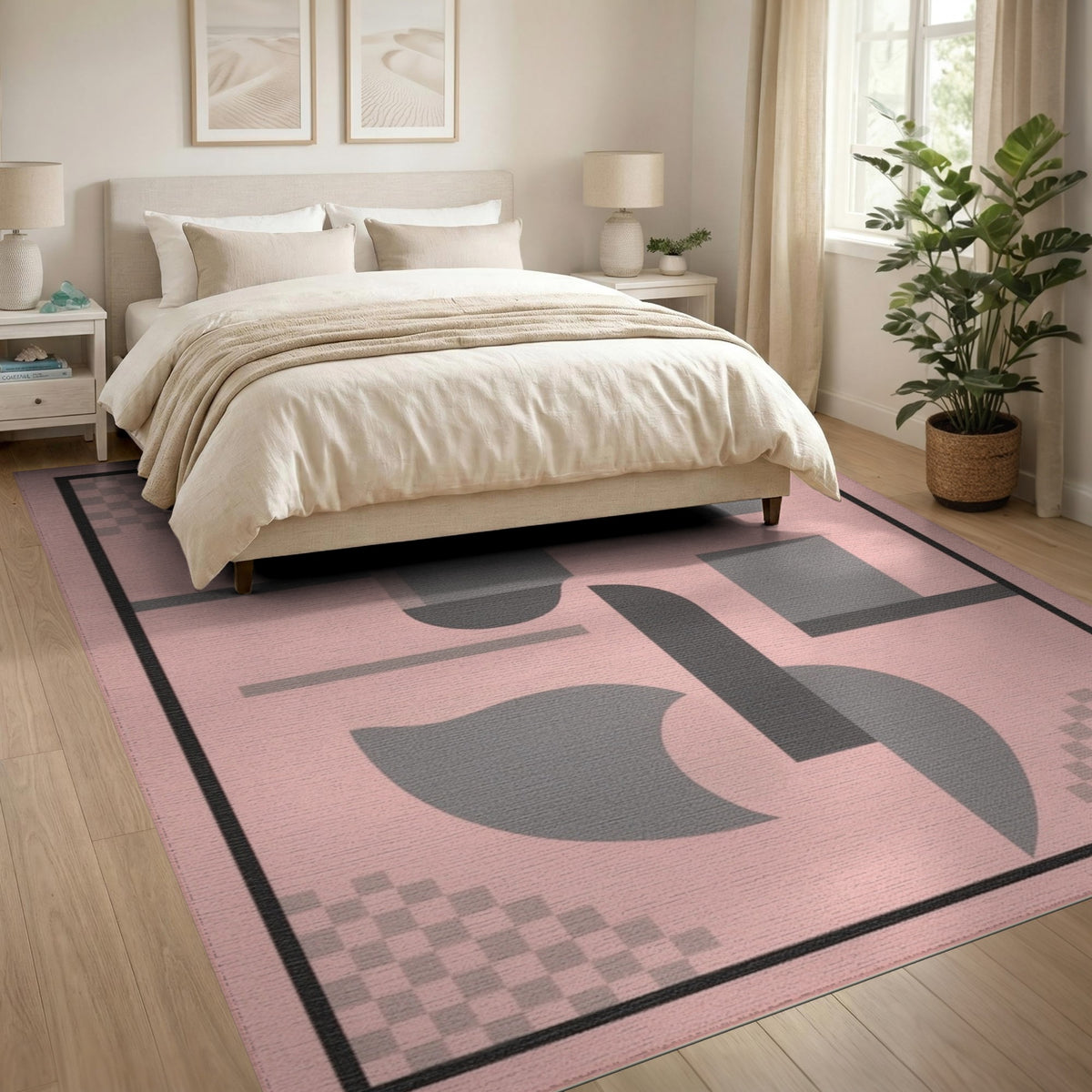 Geometric Modern Abstract Pink Geometric Abstract Area Rug