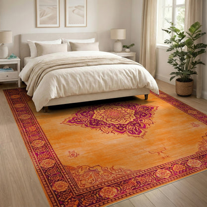 Traditional Persian Vibrant Orange Medallion Persian Area Rug