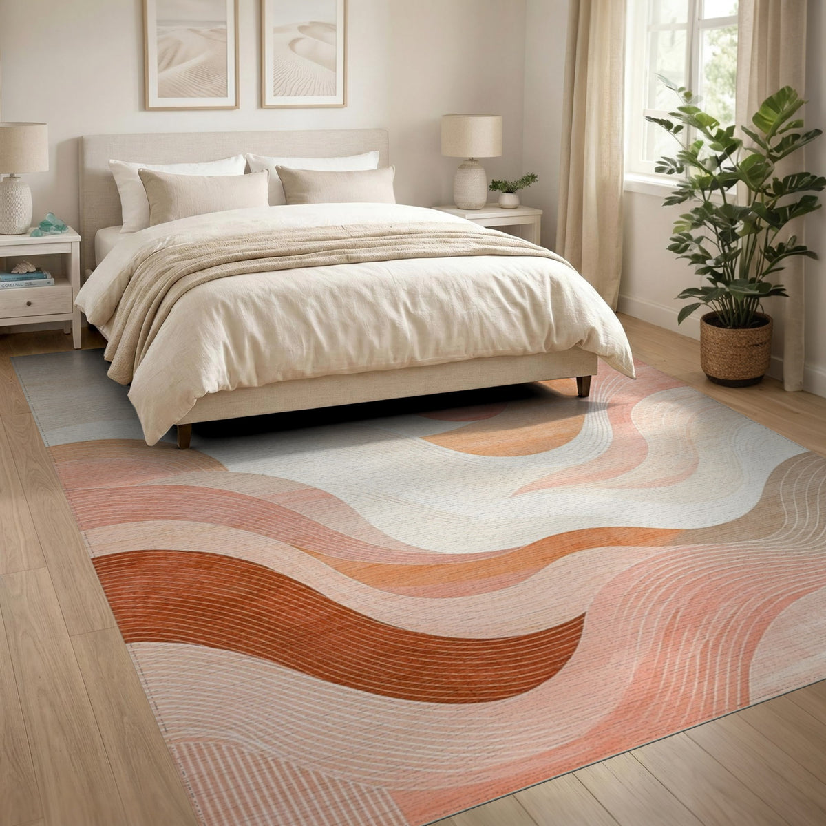 Warm Orange Wave Abstract Area Rug