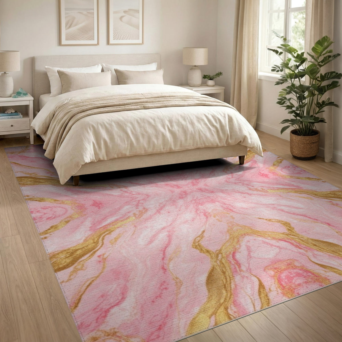 Pink Gold Pink Gold Marble Abstract Area Rug