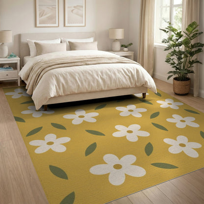 Floral Vintage Yellow Floral Washable Area Rug