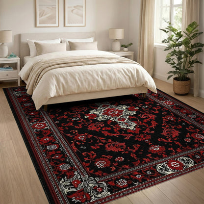 Red Floral Persian Medallion Red Area Rug
