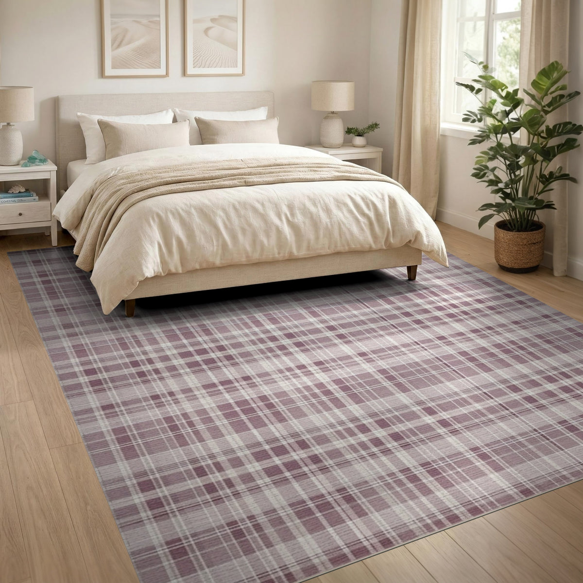 Plaid Purple Plaid Geometric Area Rug