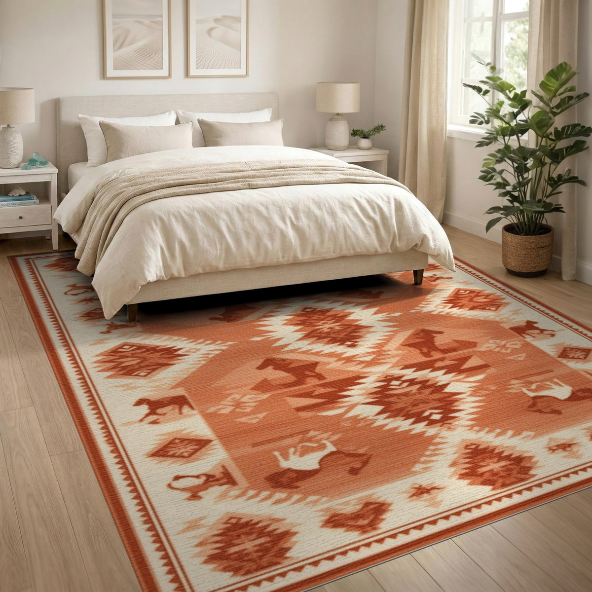 Southwestern Horse Area Rug in Brown Tan