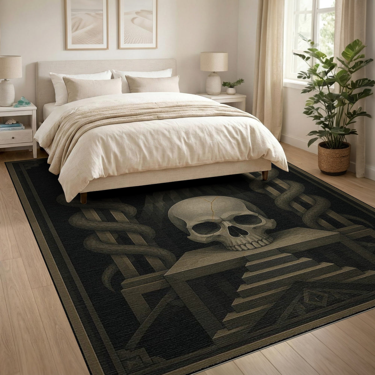 Grey Skull Serpent Area Rug