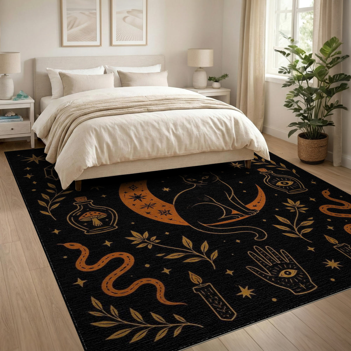 Mystical Cat Crescent Moon Area Rug