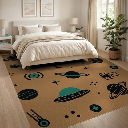 Retro Space Planets Kids Cartoon Area Rug