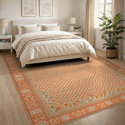 Orange Floral Vintage Lattice Area Rug