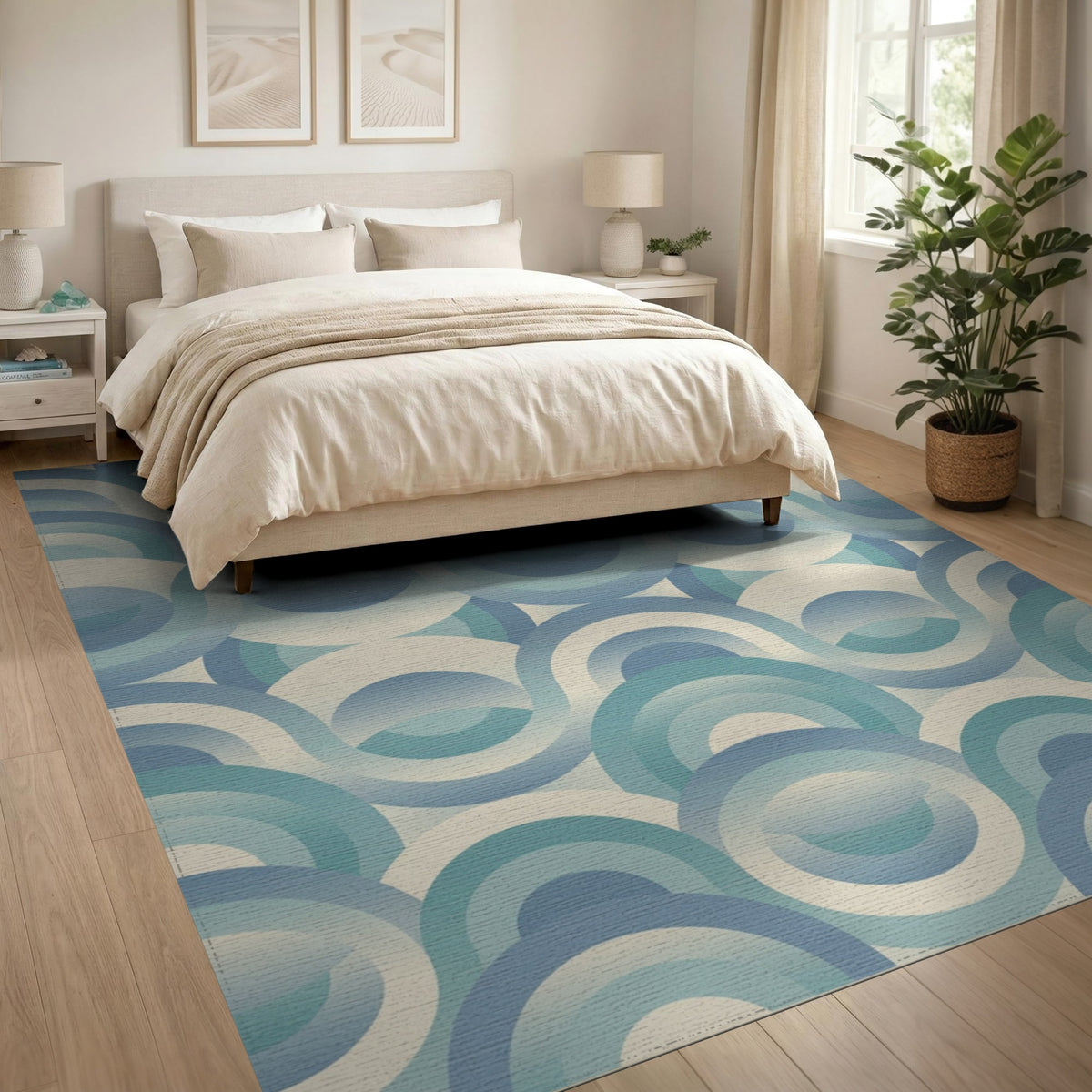 Blue Teal Geometric Circle Geometric Modern Area Rug