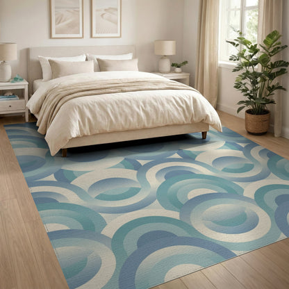 Blue Teal Geometric Circle Geometric Modern Area Rug