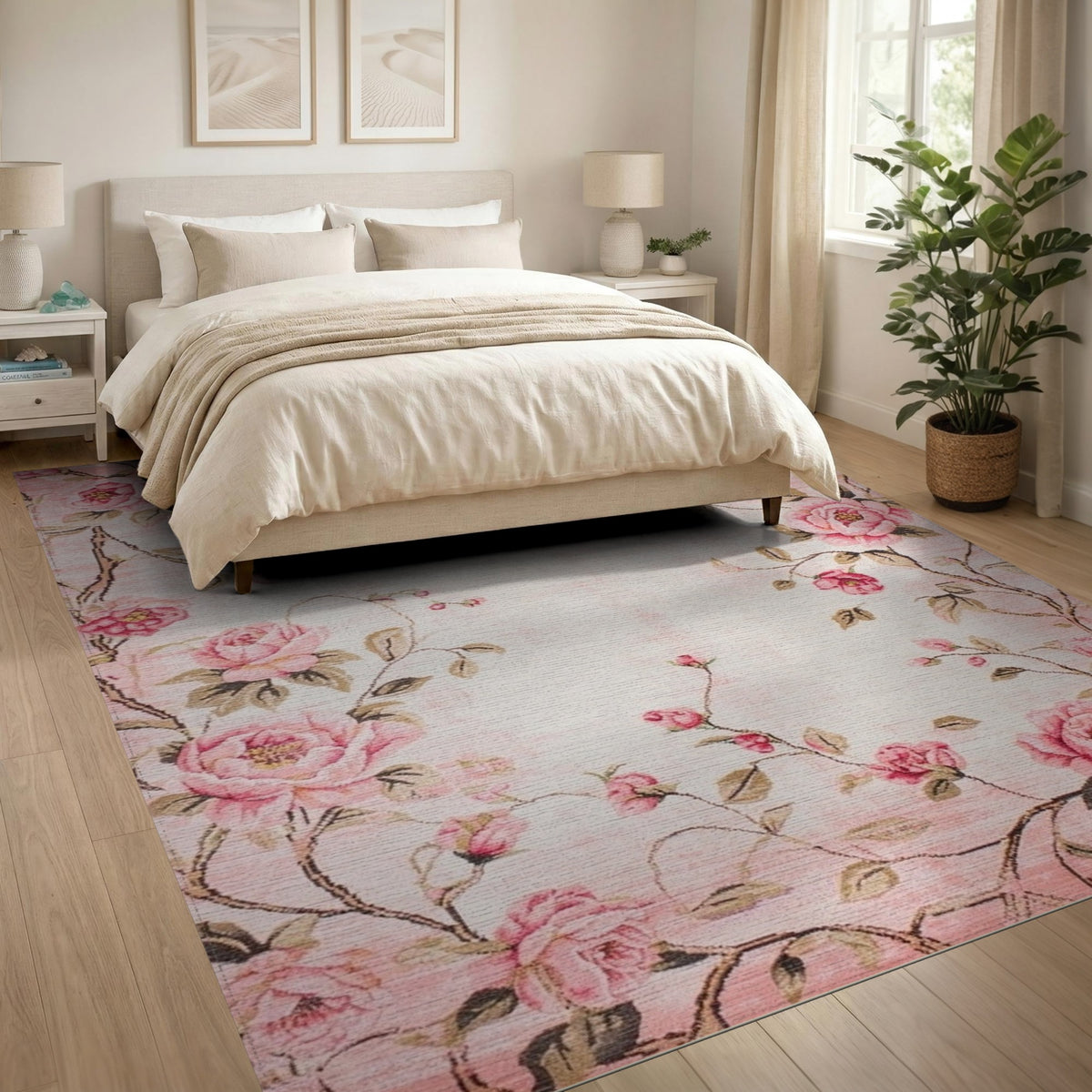 Pink Vintage Rose Floral Vintage Area Rug