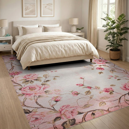 Pink Vintage Rose Floral Vintage Area Rug