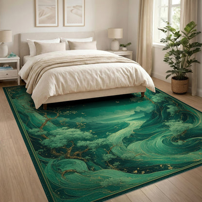 Ethereal Teal Swirl Abstract Area Rug