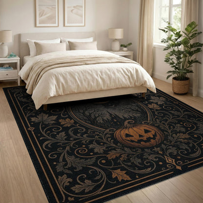 Gold and Silver Spooky Halloween Jack-o'-Lantern Area Rug