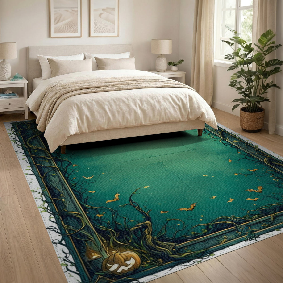 Enchanted Teal Vine Halloween Area Rug