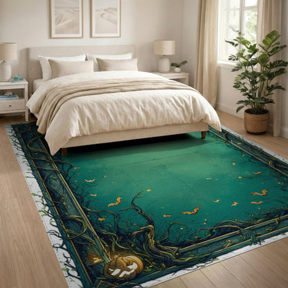 Enchanted Teal Vine Halloween Area Rug