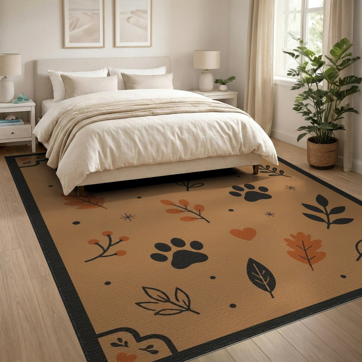 Rustic Paw Print Leaf Area Rug