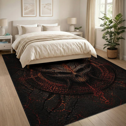Fiery Horned Skull Area Rug