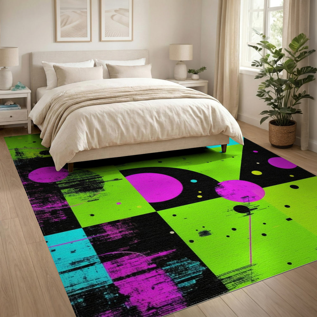 Neon Geometric Circles Area Rug