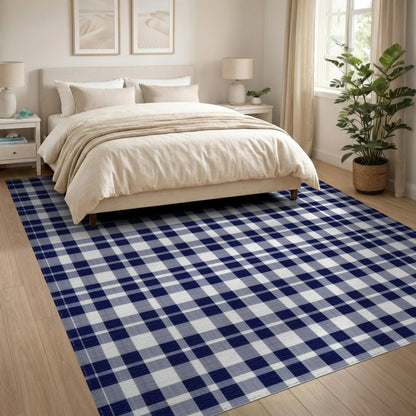 Washable Navy Blue Checkered Washable Area Rug