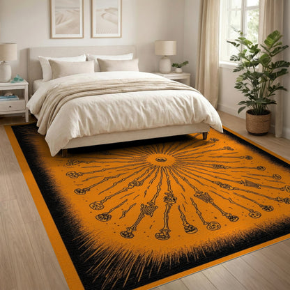 Orange Skeleton Burst Washable Area Rug