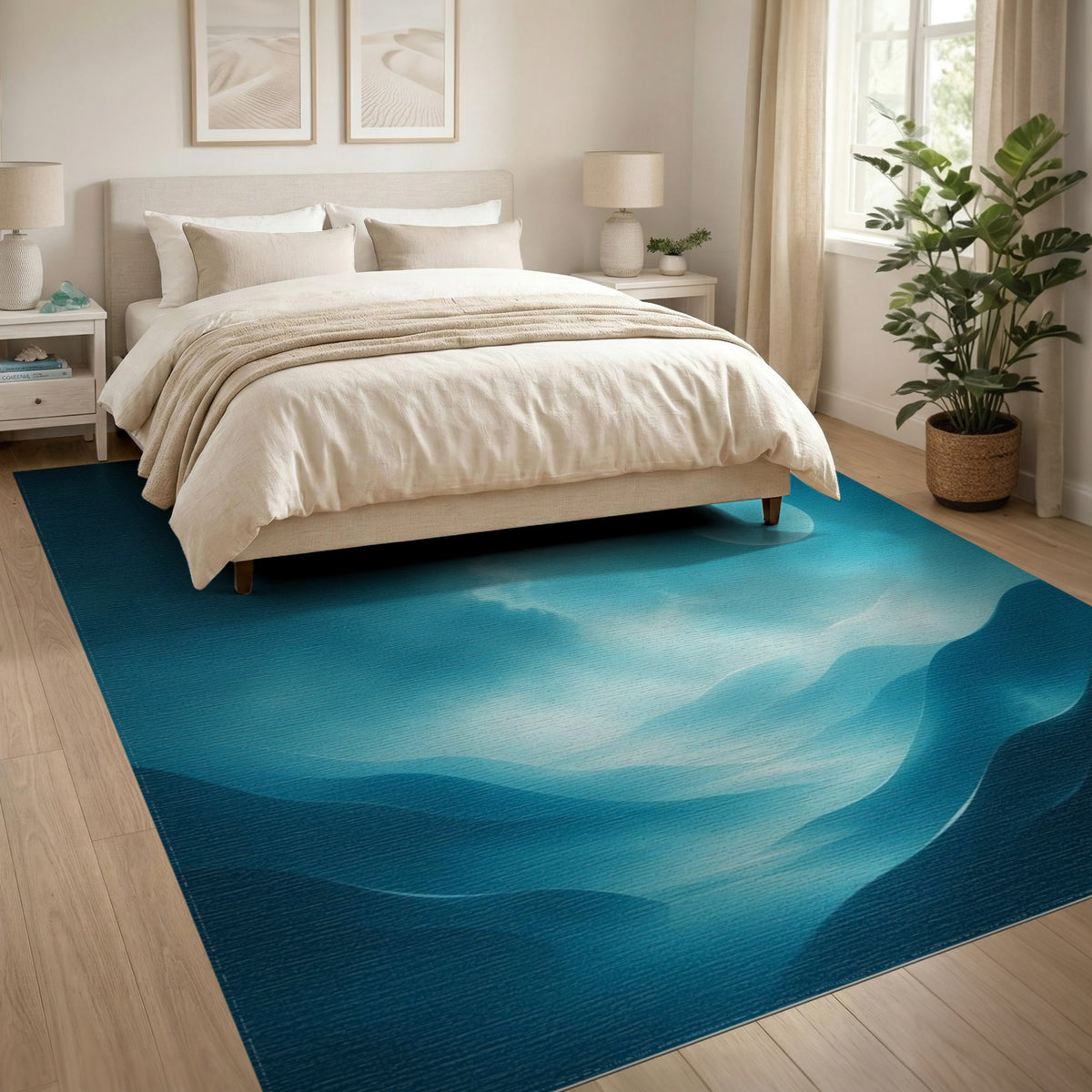 Moonlit Blue Teal Abstract Dunes Area Rug