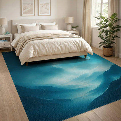 Moonlit Blue Teal Abstract Dunes Area Rug