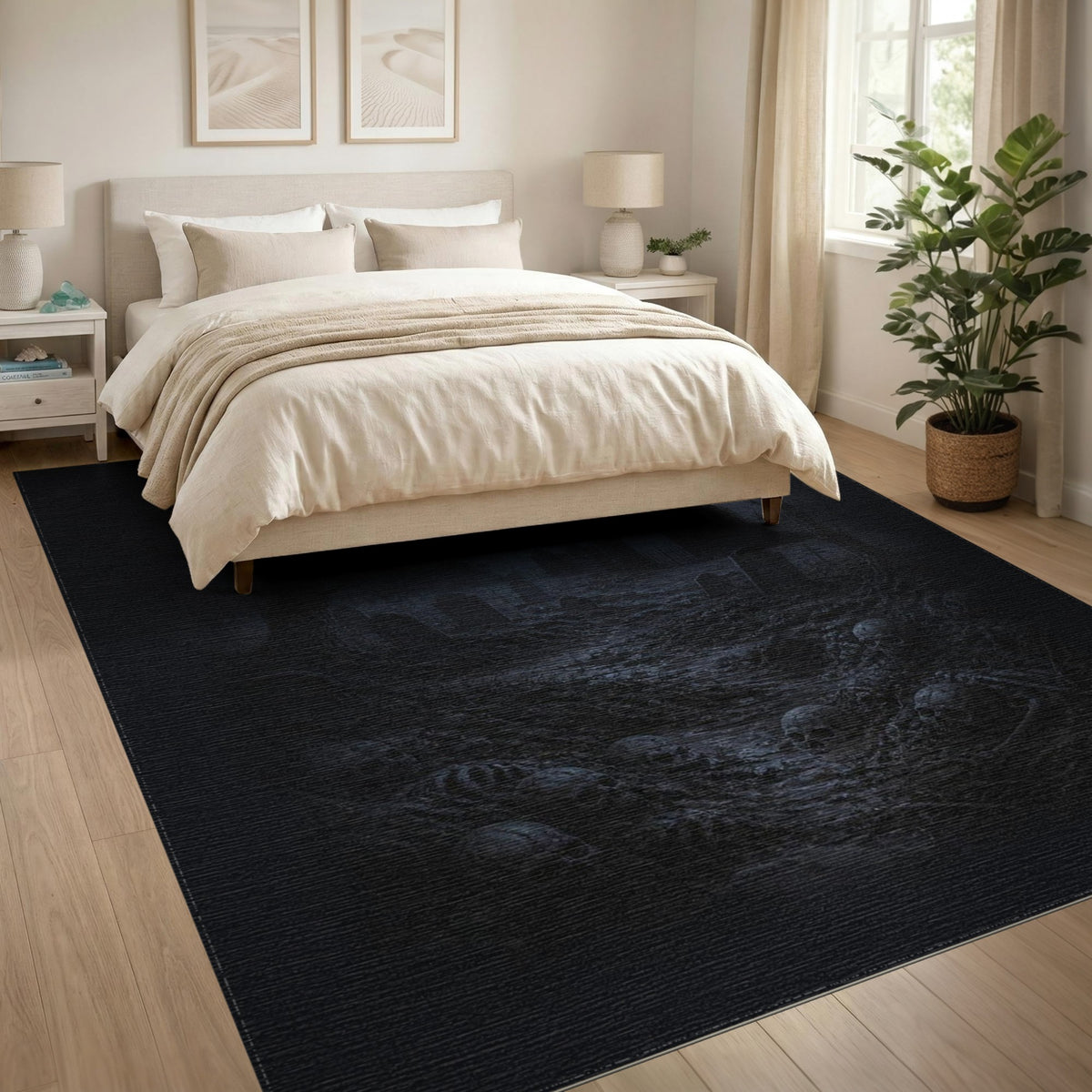 Moonlit Graveyard Skulls Area Rug